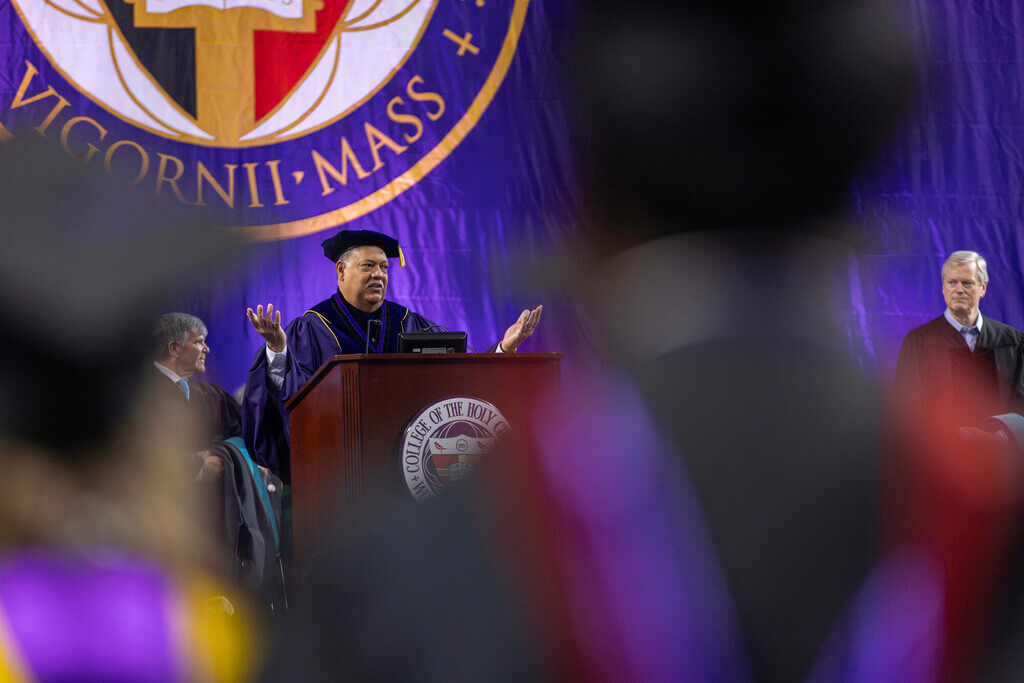 President Rougeau giving a speech