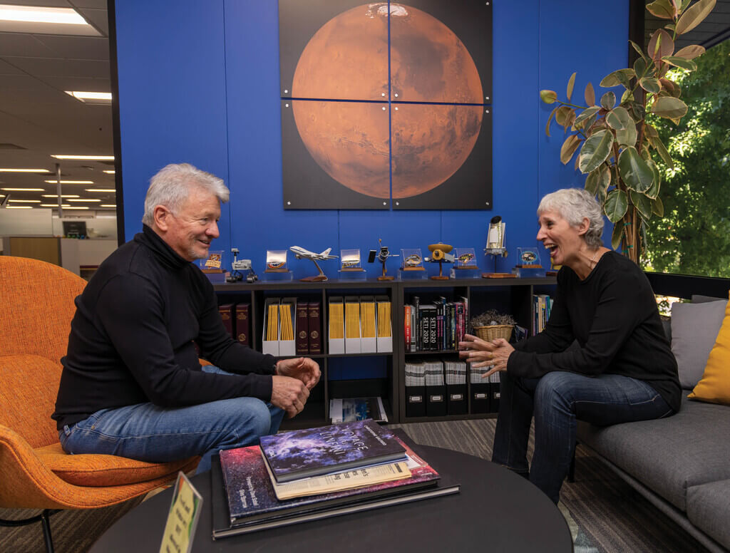 Bill Diamond and Nathalie Cabrol sitting down and talking
