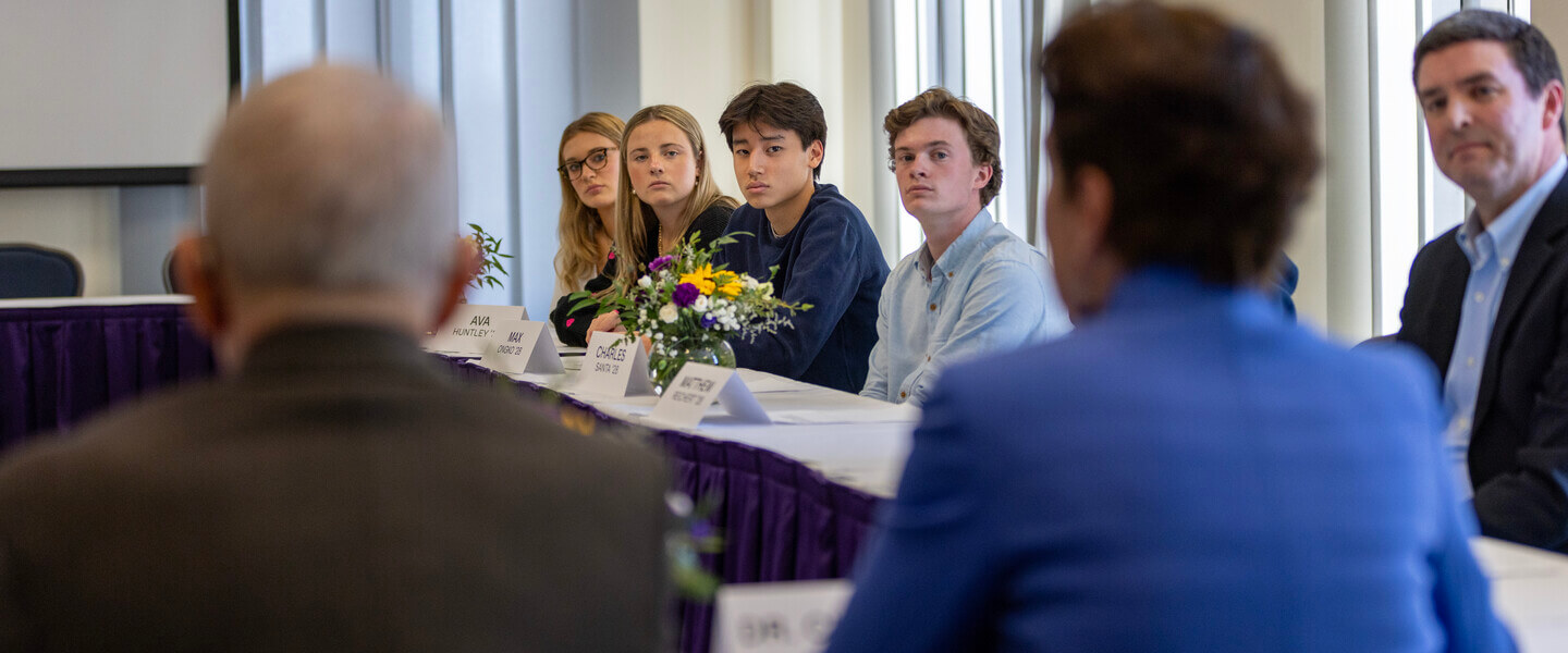 Students at a banquet table