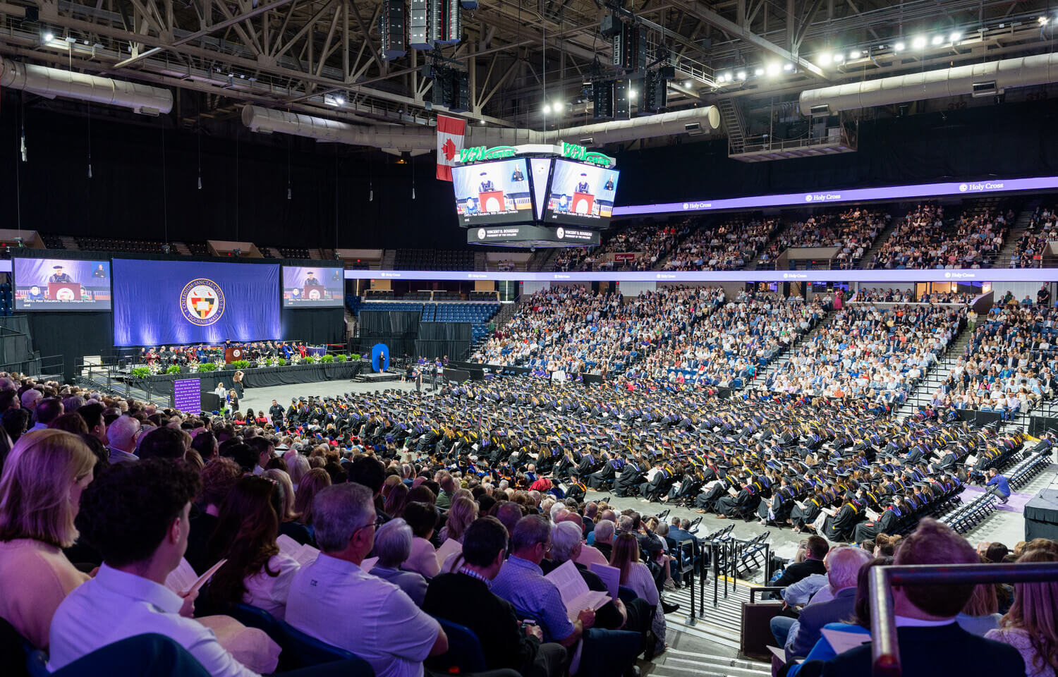 Wide lens view of the DCU Center during Holy Cross' 180 Commencement