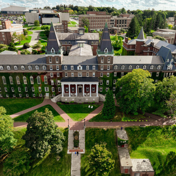 Aerial shot of a college campus