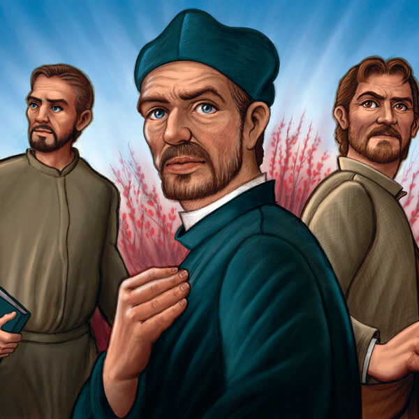 Illustration of three men in 16-century clothing.
