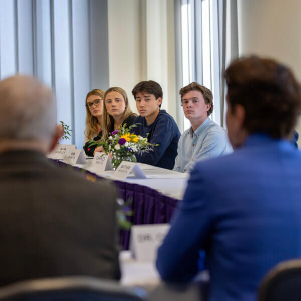 Students at a banquet table