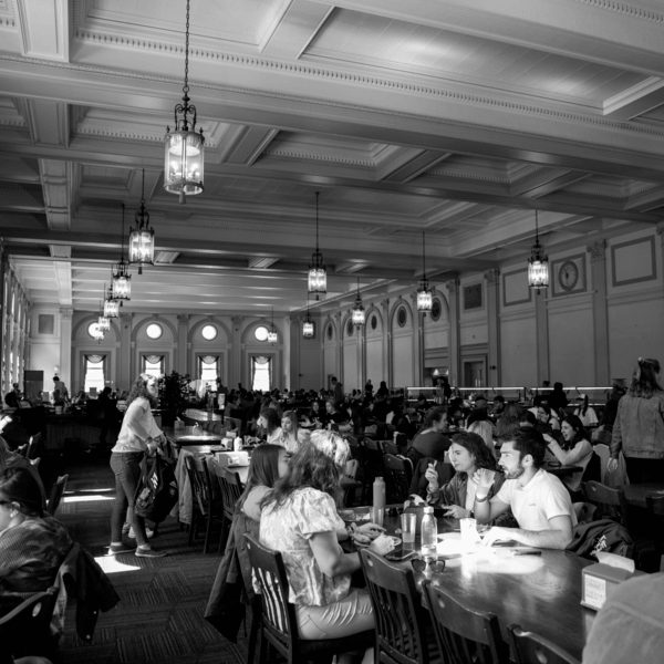 Students eating in a dining hall