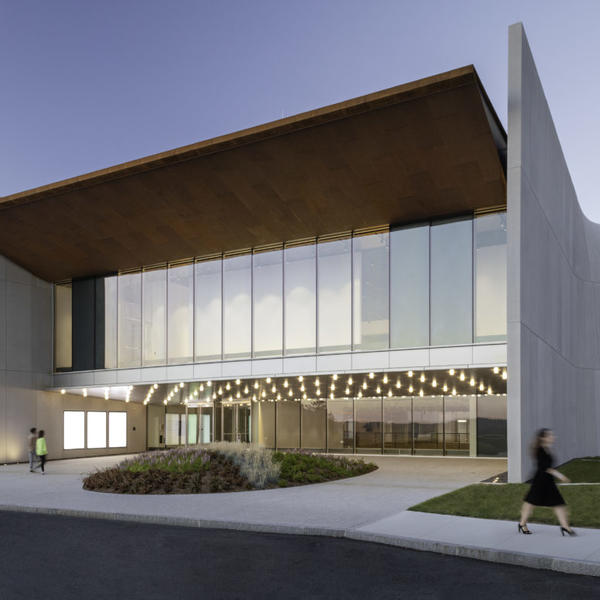 Prior Performing Arts Center at the College of the Holy Cross. Public entry with view into Cantor Art Gallery. Photo by Brett Beyer
