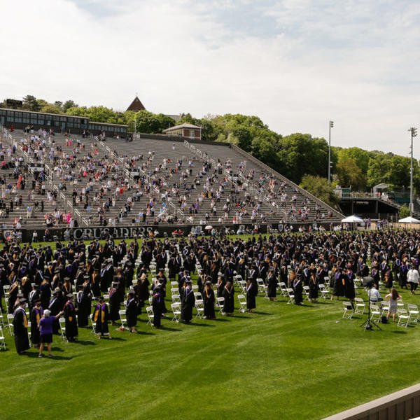 wide angle shot of commencement. Photo by Matt Wright