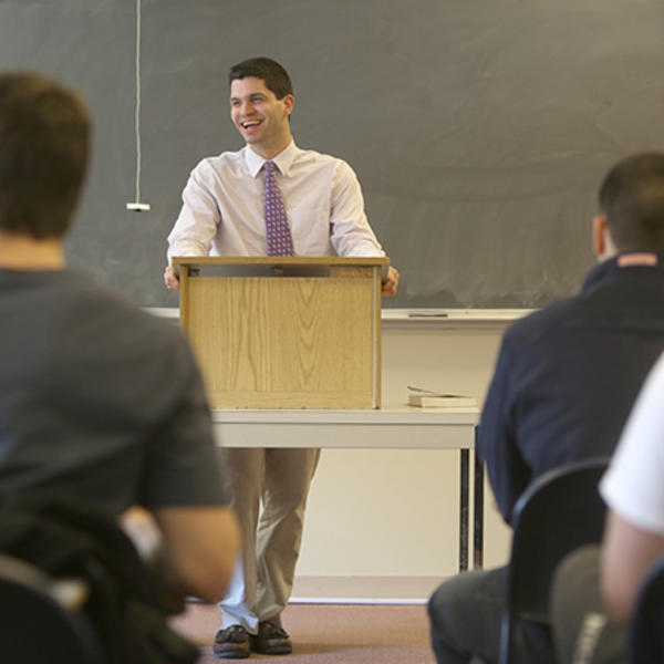 Eric Fleury, visiting assistant professor in the political science department, is seen here during a class.