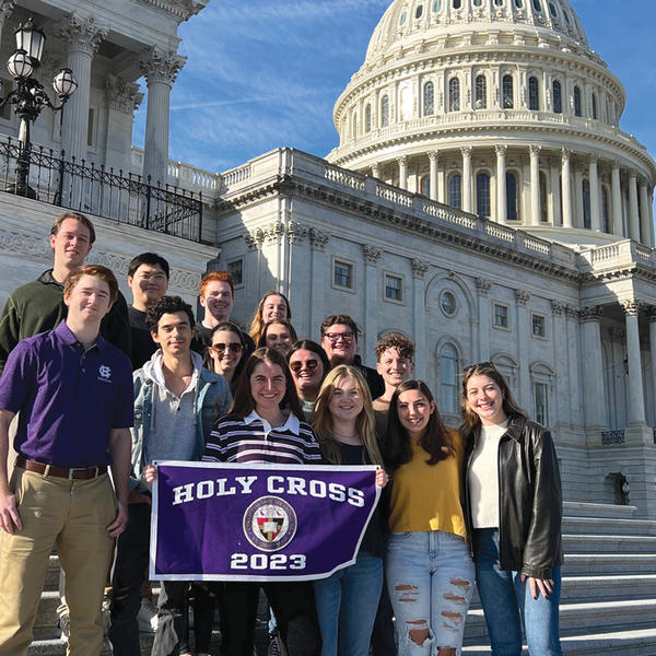 Class of 2023 Washington Semester Program students pose on the steps of the Capitol in fall 2021.