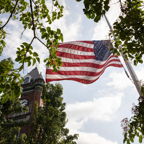 The American flag on the Holy Cross campus. Photo by Avanell Chang