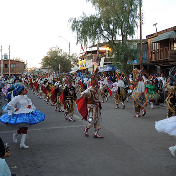 Dancers participating in a 10-day festival for Virgen del Carmen in La Tirana, Chile. Photo by Thomas M. Landy