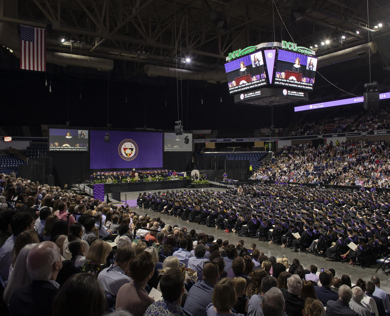 The 178th Commencement Ceremony for the College of the Holy Cross was held on Friday, May 24, 2024 at the DCU Center in Worcester, MA. (Photo by Matt Wright for Holy Cross)