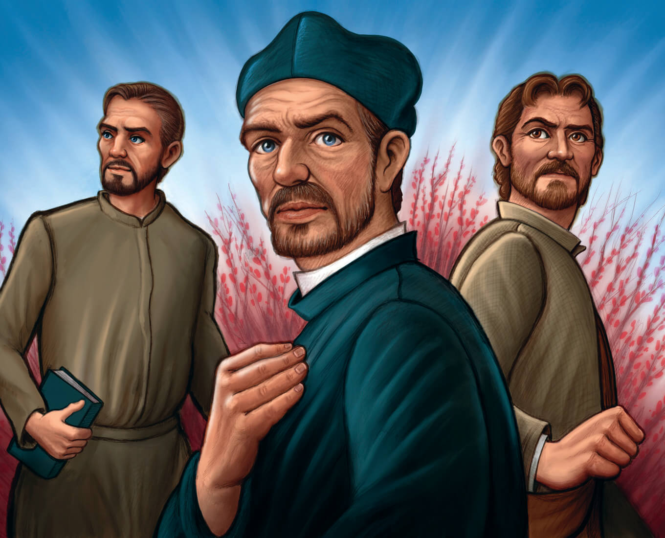 Illustration of three men in 16-century clothing.
