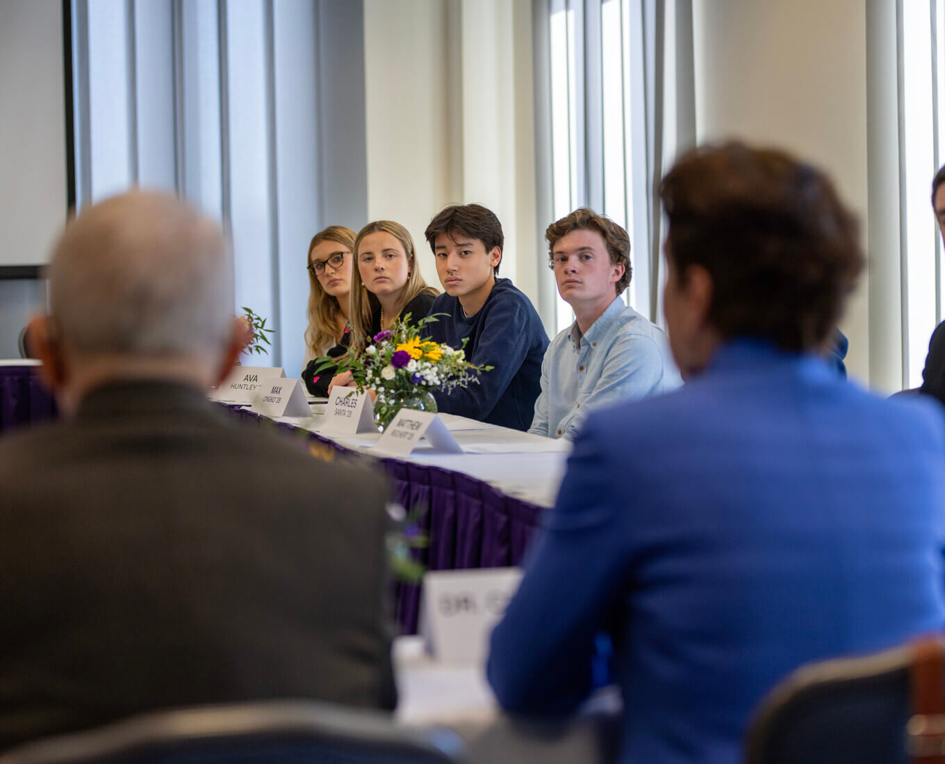Students at a banquet table