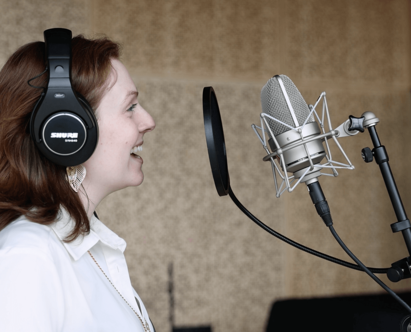 Rhiannon Hurst '25 recording in studio