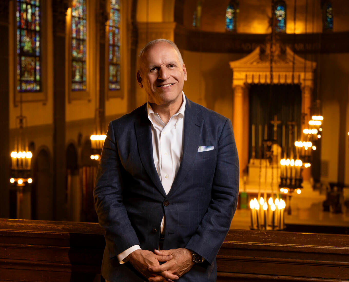 Man in the aisle of a church