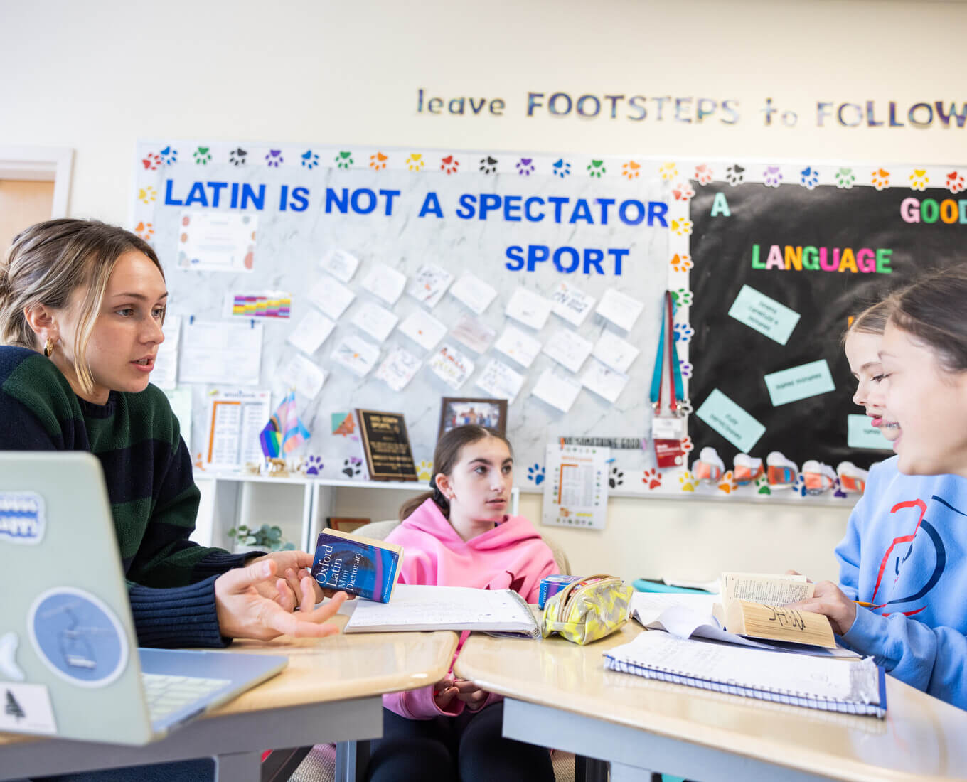 Students in middle school Latin classroom