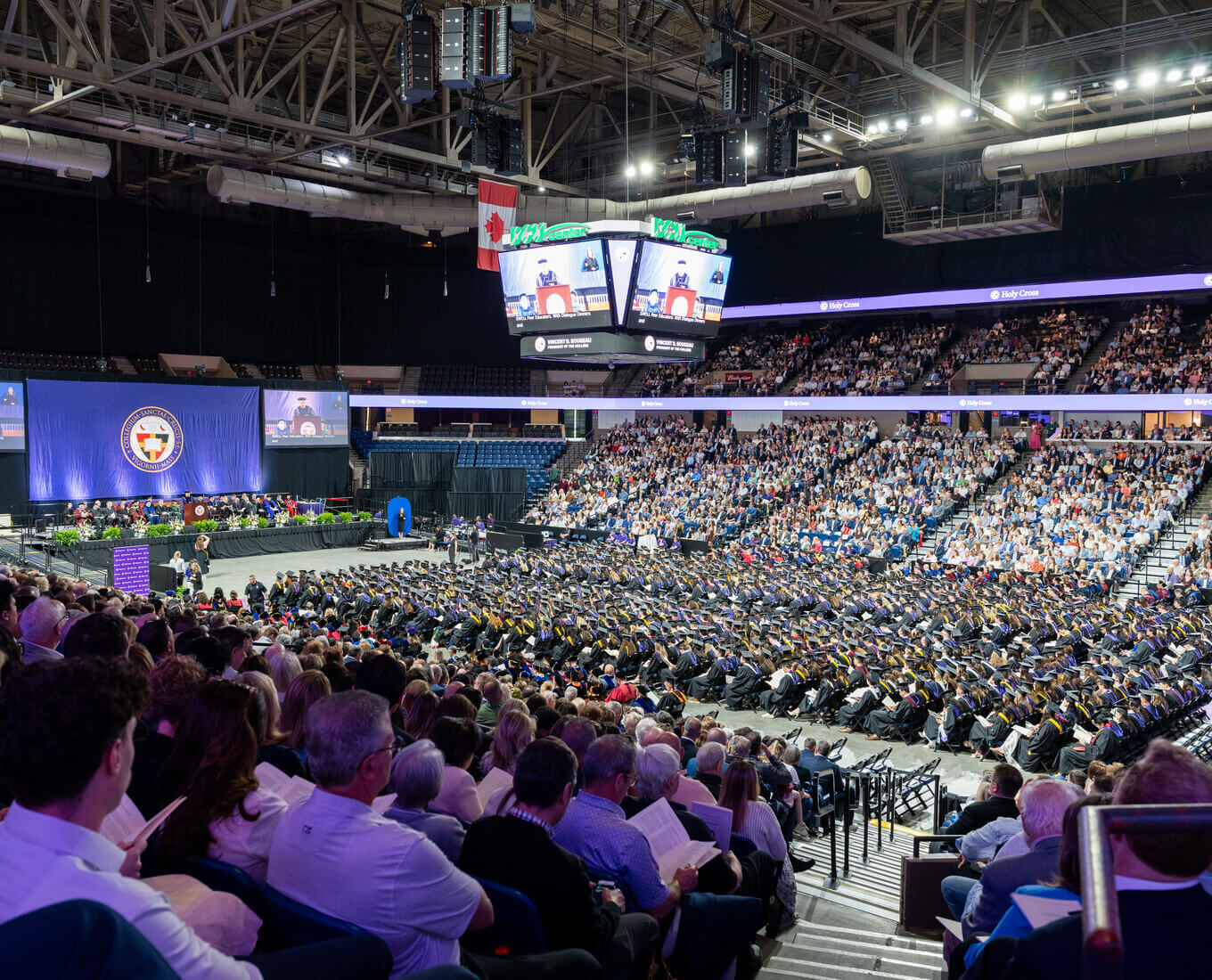 Wide lens view of the DCU Center during Holy Cross' 180 Commencement