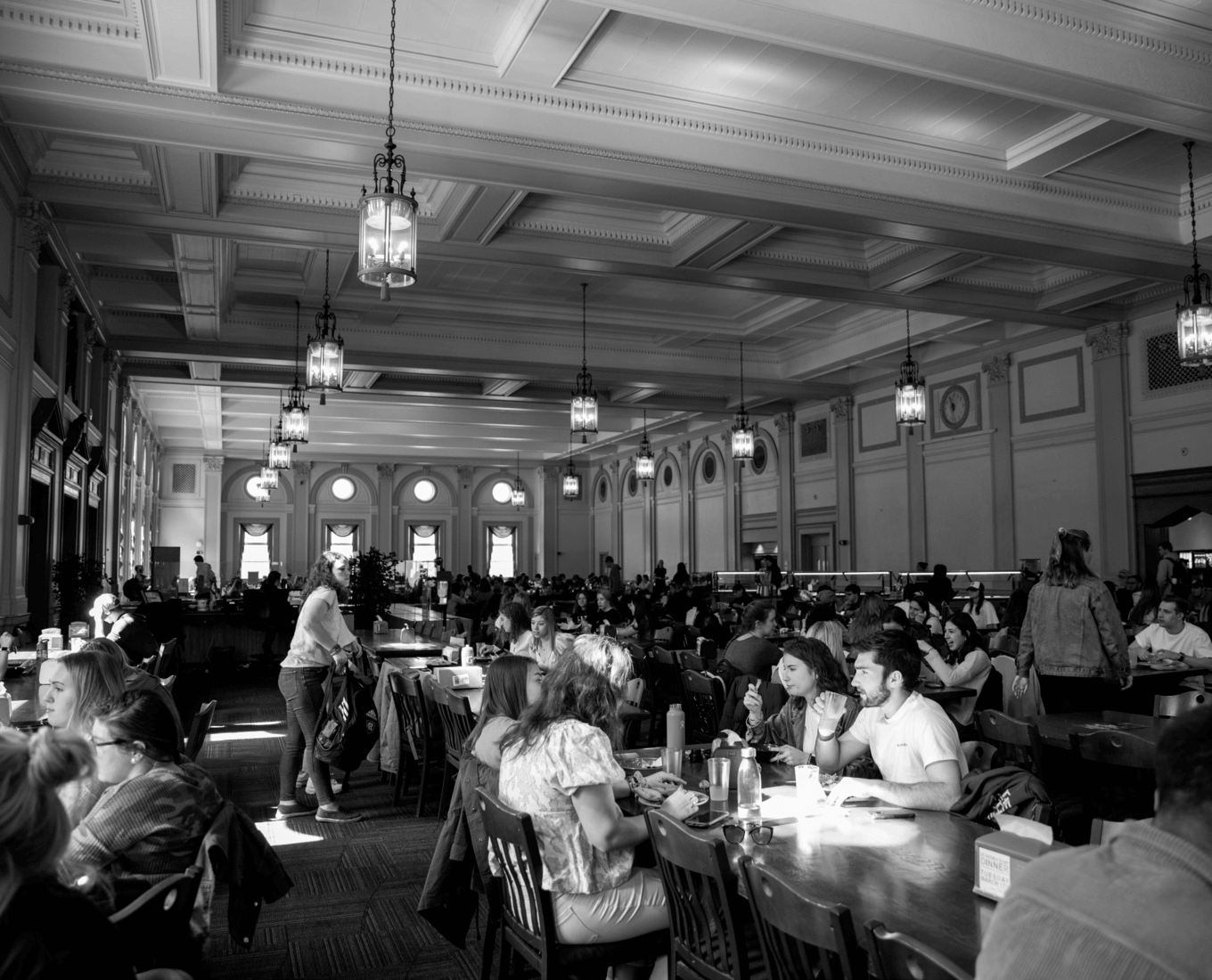 Students eating in a dining hall