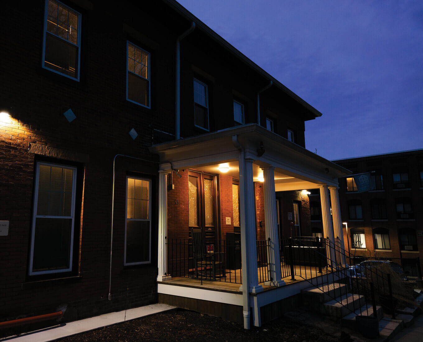 Porch light on a building at night