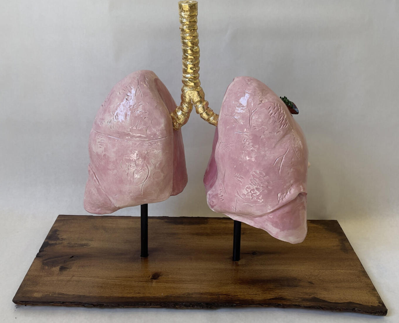 Ethan McGrath, Finding Atmosphere, 2023, Ceramic, wood, glaze, gold leaf, & wire