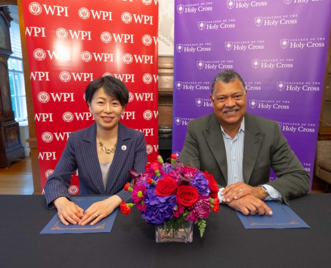 WPI President Grace Wang and Holy Cross President Vincent D. Rougeau. Photo courtesy of WPI