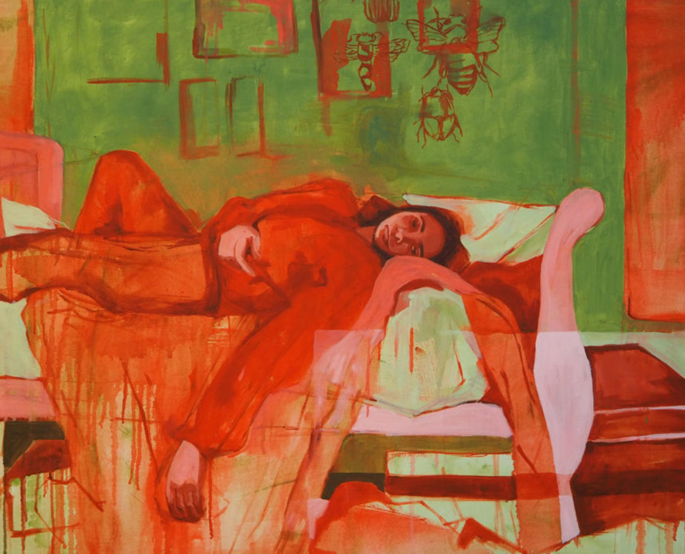 Julia Covelle, "Bed Bugs," Oil on Canvas, 36” x 60”