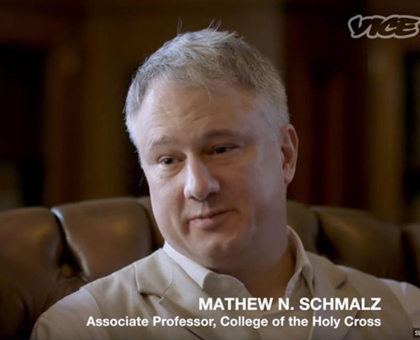 Mathew Schmalz, associate professor of religious studies, is seen here during an interview with VICE.