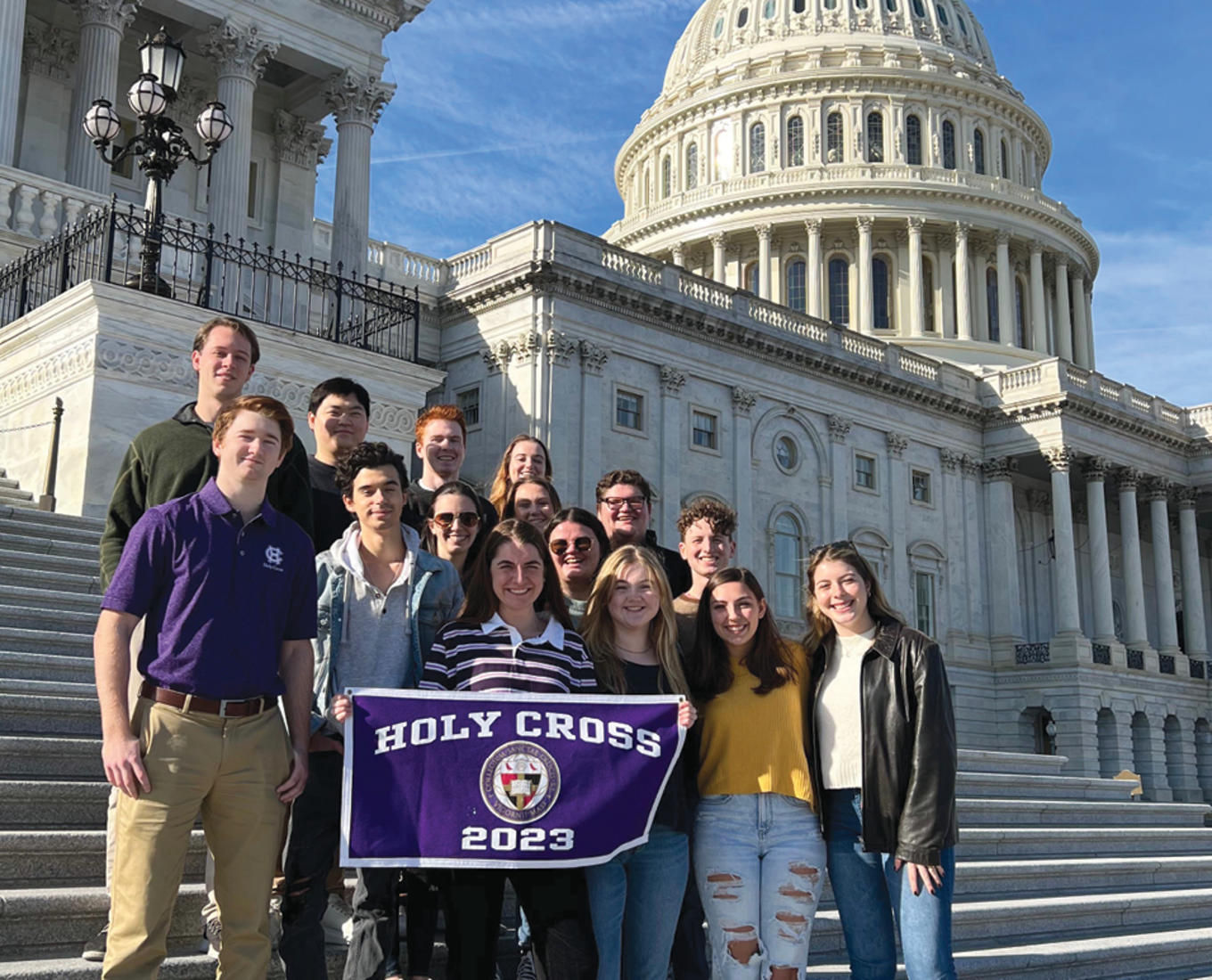 Class of 2023 Washington Semester Program students pose on the steps of the Capitol in fall 2021.