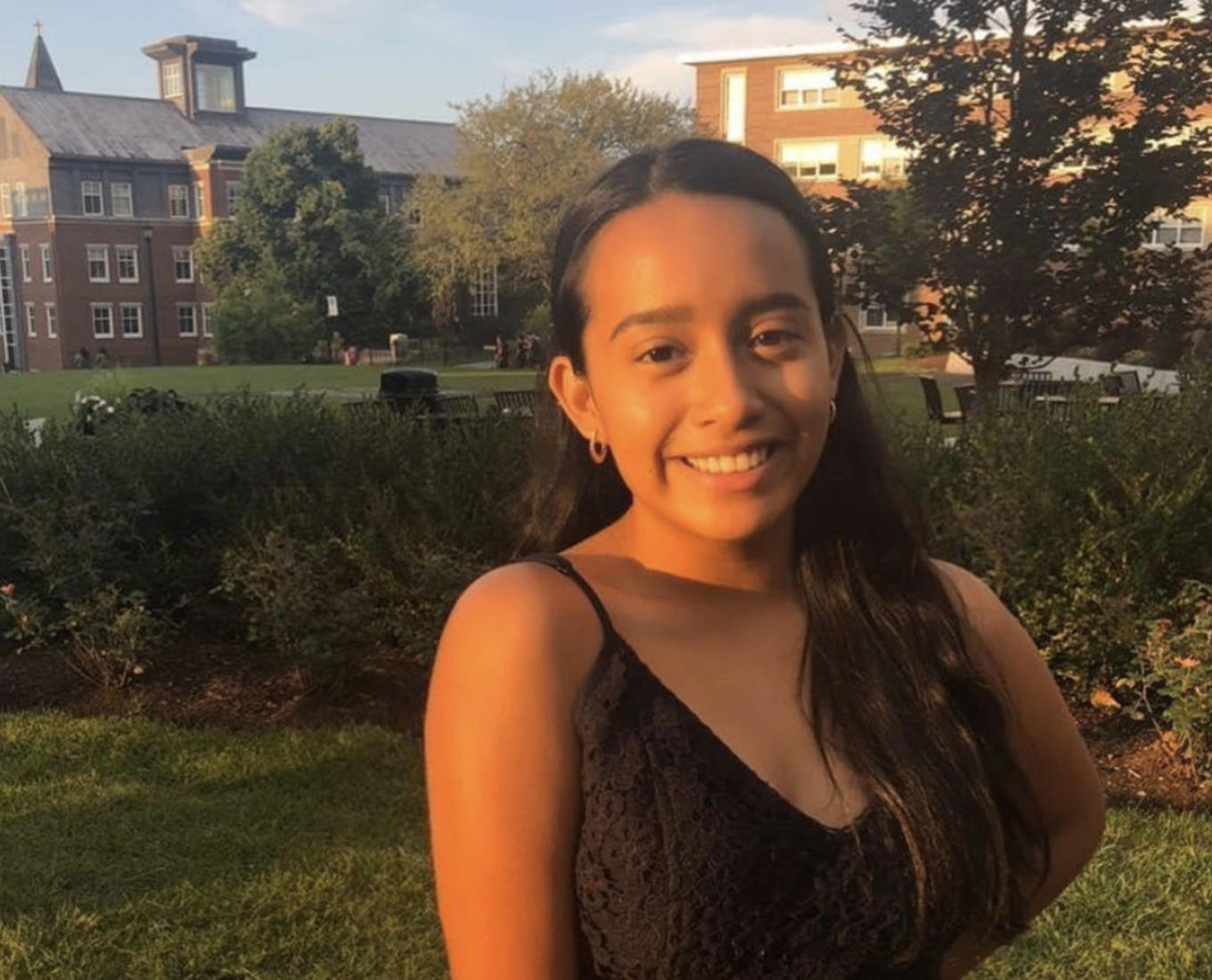 Bryceida Valencia '23 smiles on the Holy Cross campus.