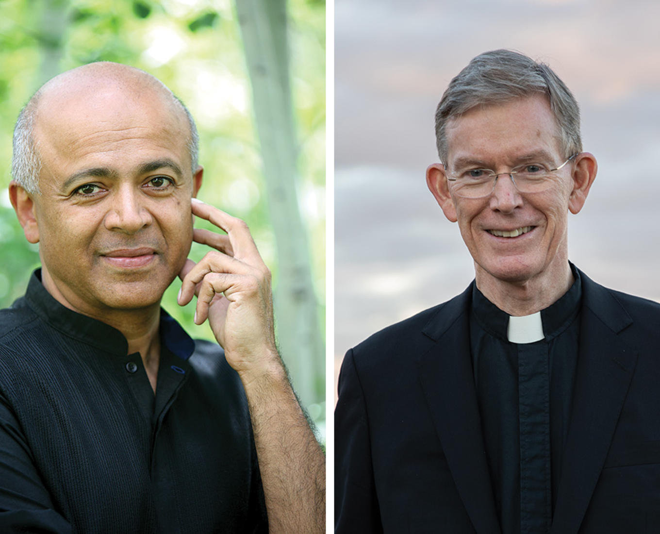 A side by side photo of Abraham Verghese and Rev. Philip Boroughs