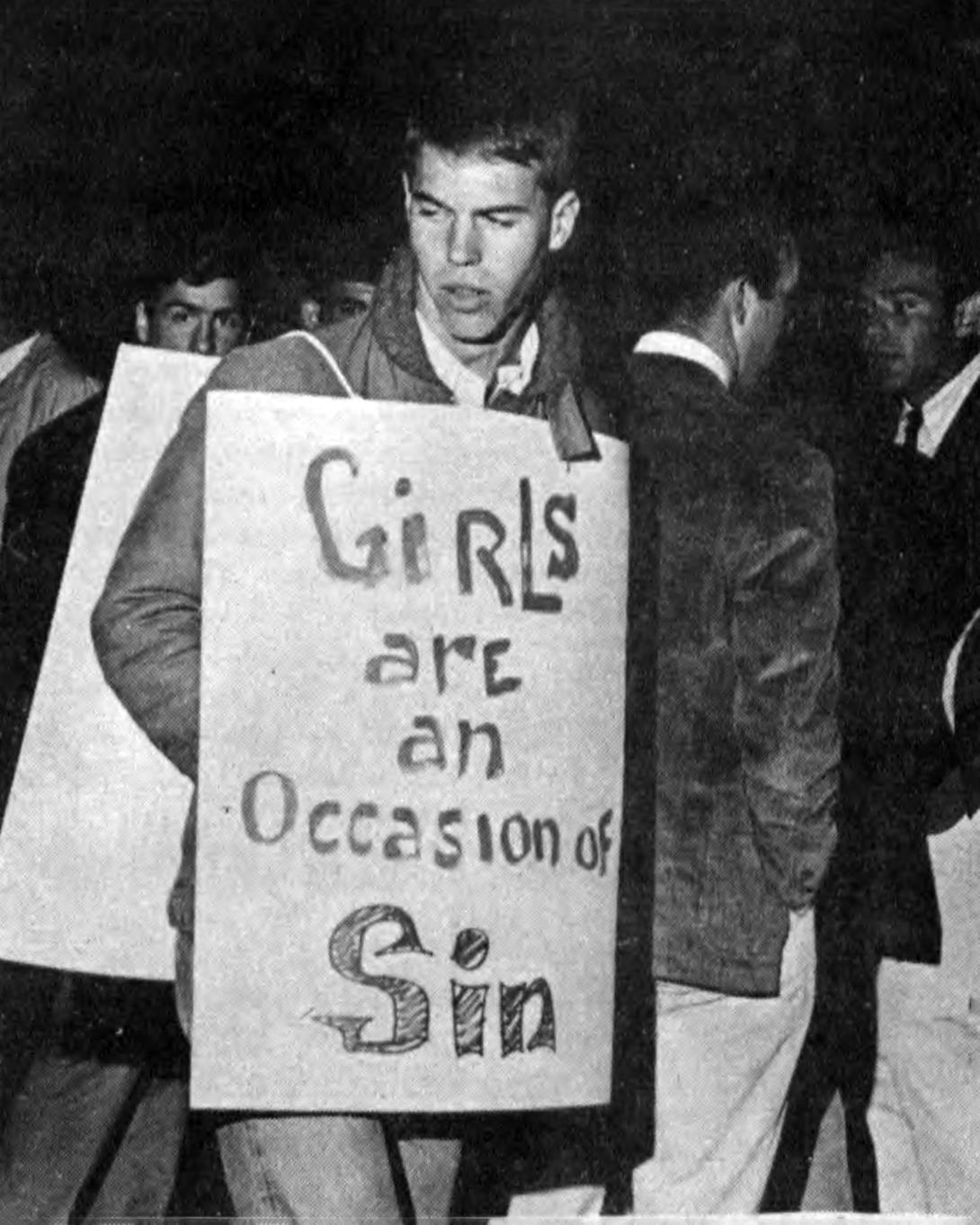  A student protests parietal hours in 1967. 
