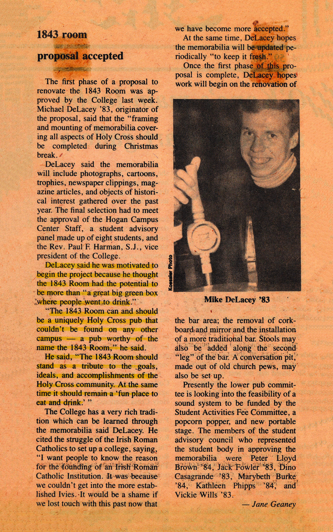 Newspaper clipping featuring a picture of a man holding a beer tap