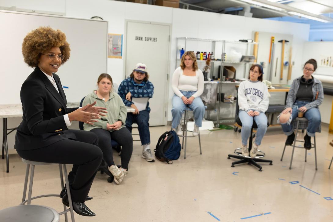 LaToya Ruby Frazier, an acclaimed photographer, lectures to students