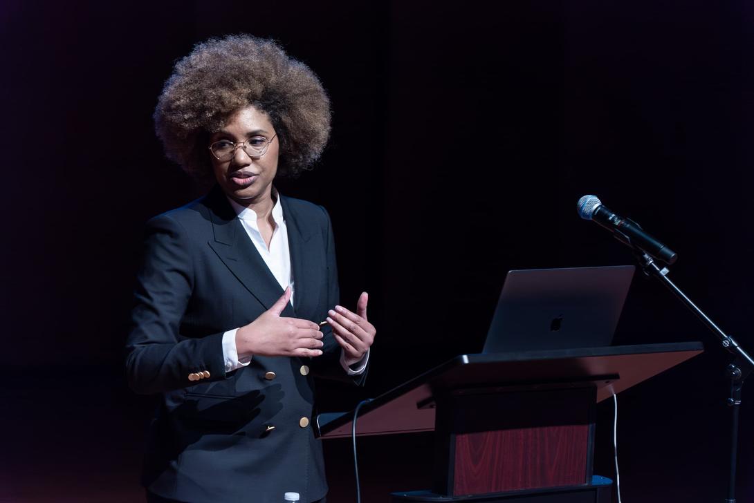 LaToya Ruby Frazier, an acclaimed photographer, lectures at the Prior Performing Arts Center