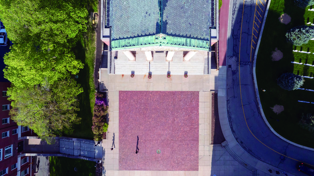 Aerial photo of an outdoor plaza.