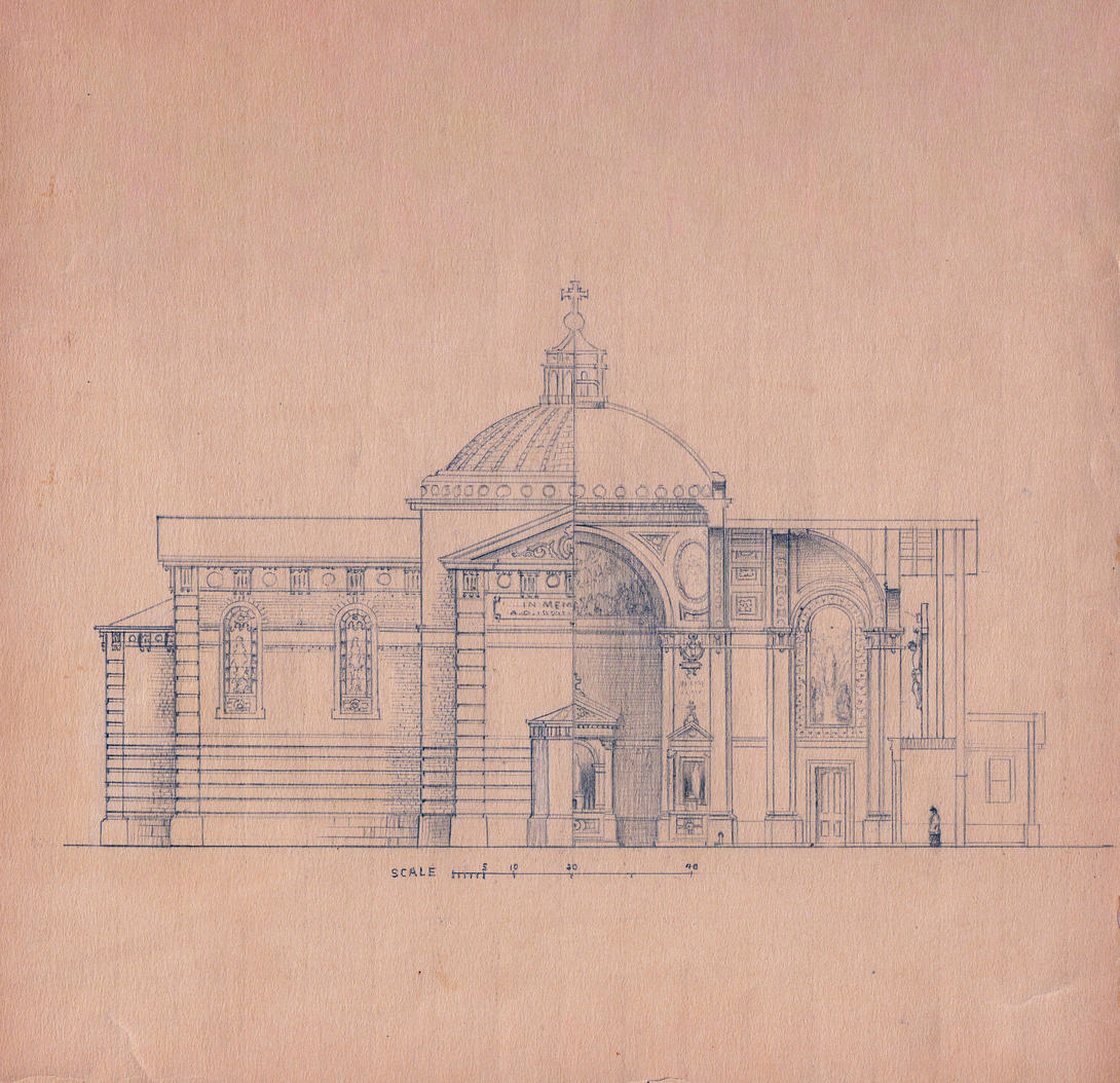 architectural drawing of a church