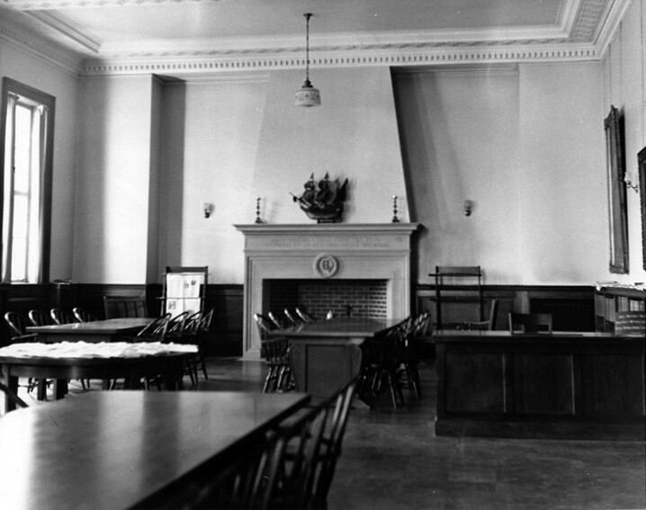 Black and white photo of fireplace