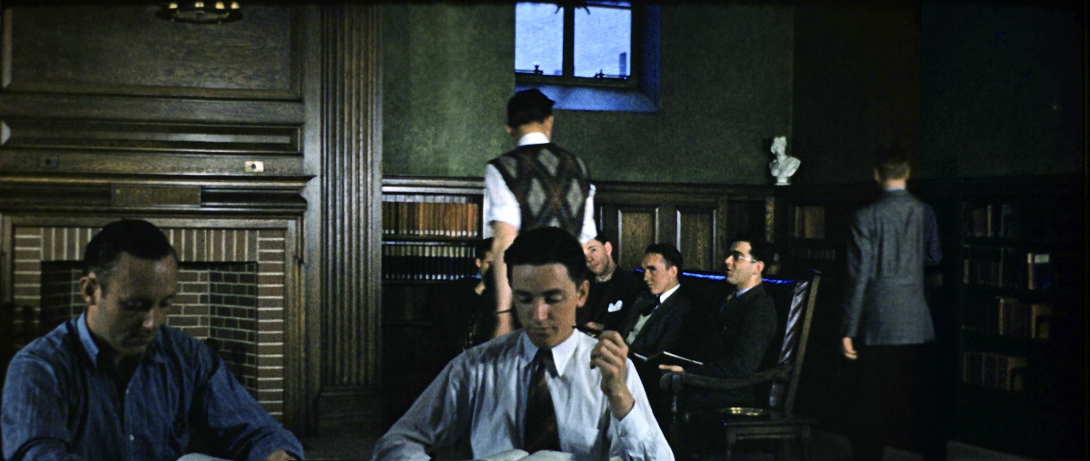 Students in the early 1940s, reading and smoking their pipes.